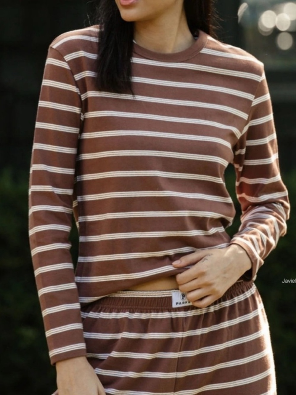 Parke Brown Striped 100% Cotton Long Sleeve Crew Neck Pullover Top Sz. M